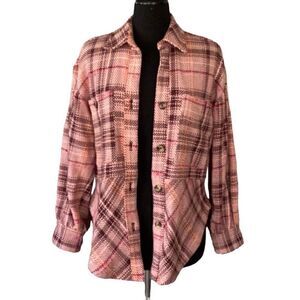 Anthropologie Hudson Plaid Shirt Jacket Shacket  Women’s Small Pink & Burgundy